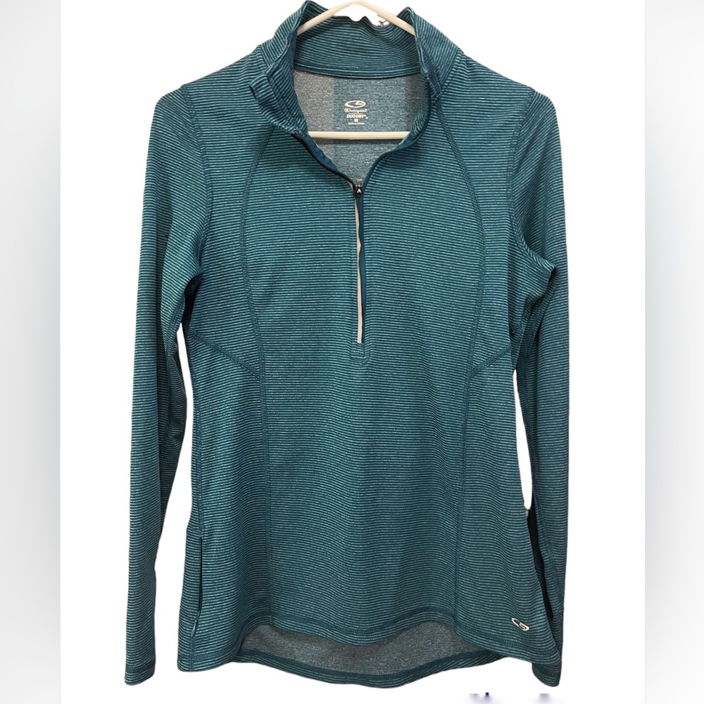 - Champion DUO DRY Mini Stripedβ 1/2 Zipper,Teal Sweater- Shirt Womenβs Sz M